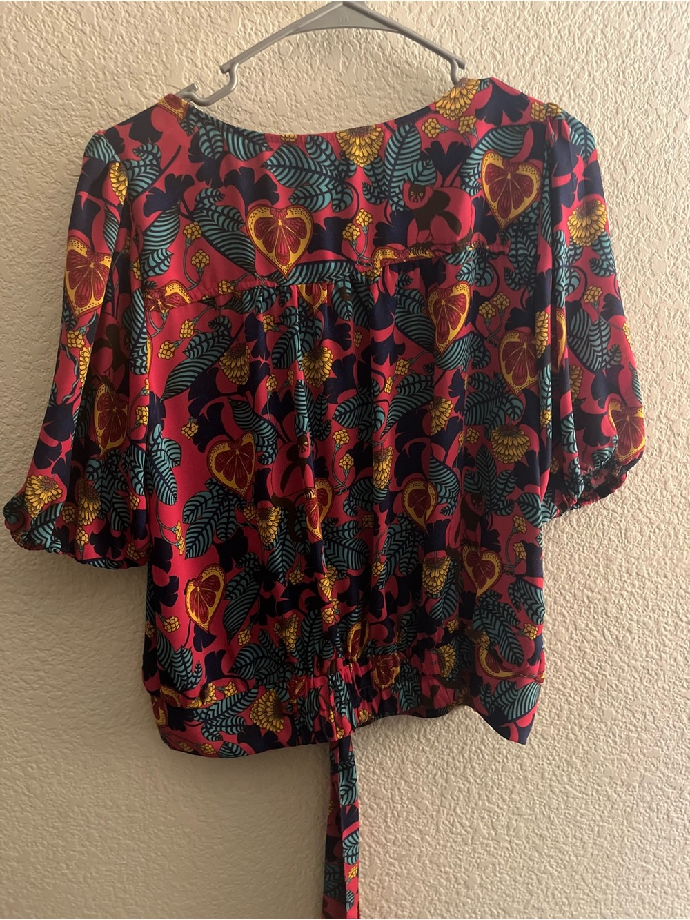 Rose & Olive Burgundy Floral Button-Tie Blouse - Picture 3 of 9